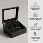 Aerion C402 Premium 4+6 Carbon Fiber Watch Winder, Textured Watch Winder with Storage - Image 3